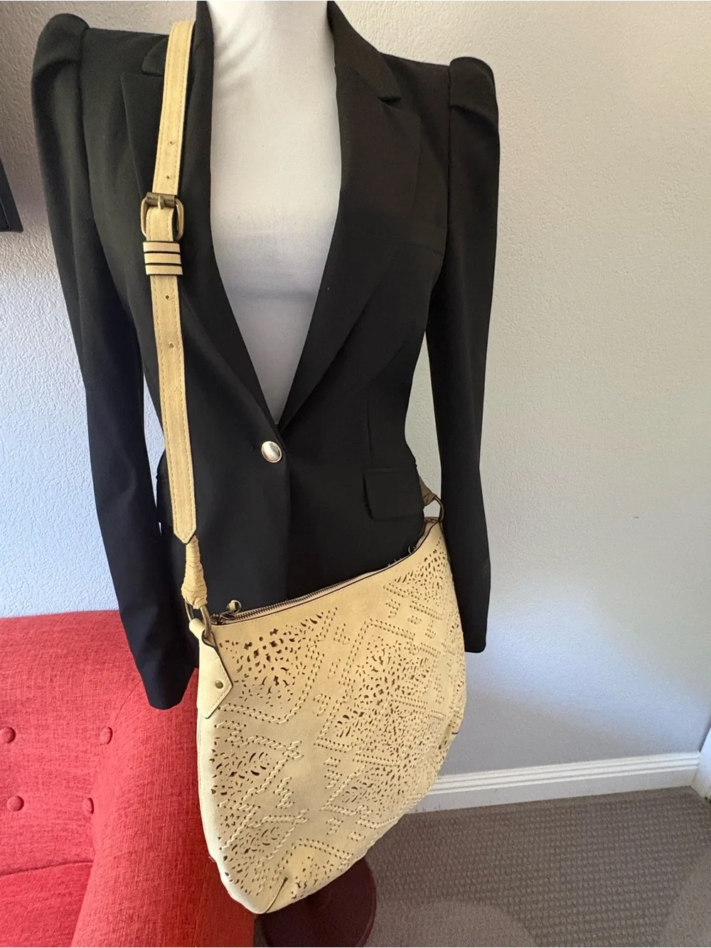Elle Jae Gypset boho crossbody bag in a cream faux suede bag